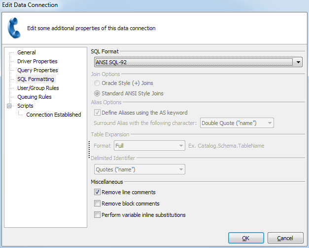 SQL Formatting tab showing the SQL Format dropdown